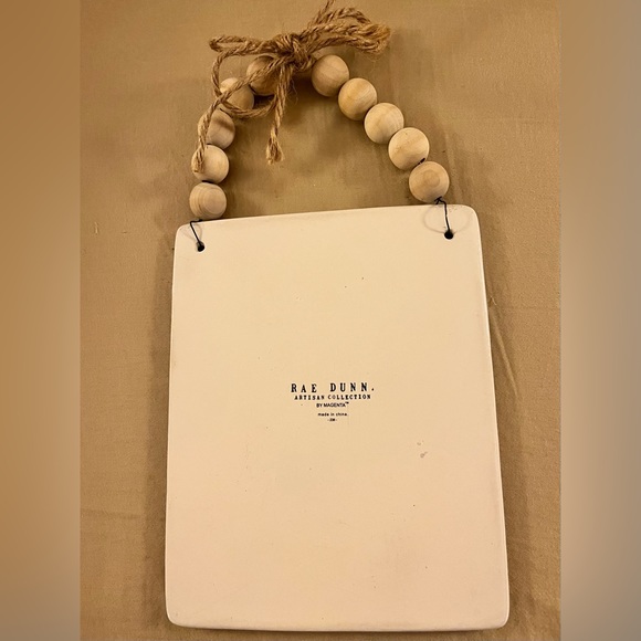 Rae Dunn “Eat Pray Love” Hanging Tile Wall Plaque with Wood Beads - Picture 3 of 5